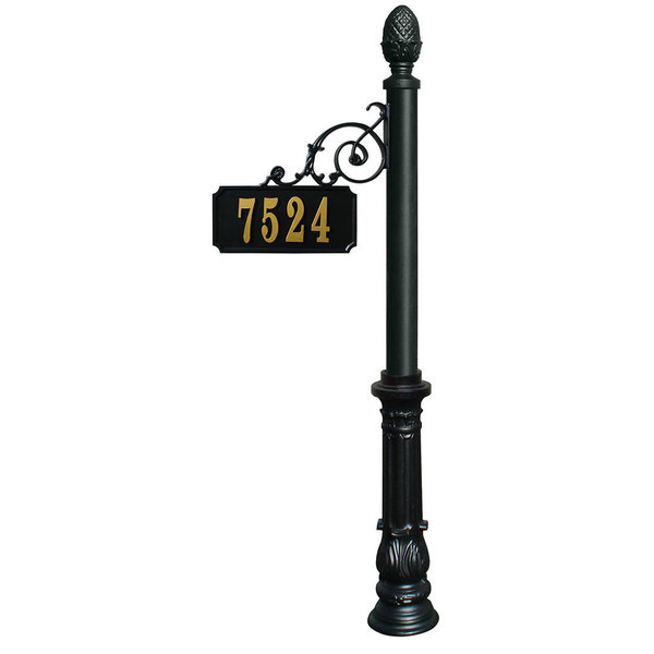 Qualarc Scroll Mount Address Post w/decorative Ornate base, Pineapple finial ADPST-703-BL